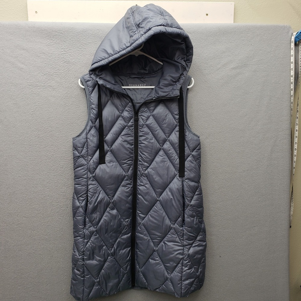 Bernado Quilted Puffer Vest Metallic Blue Hooded Water Resistant Outdoor Size S